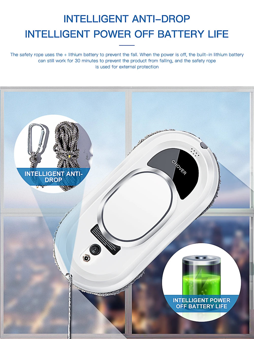 Chovery Smart Window Cleaning Robot – Remote-Controlled Electric Glass Cleaner for Home