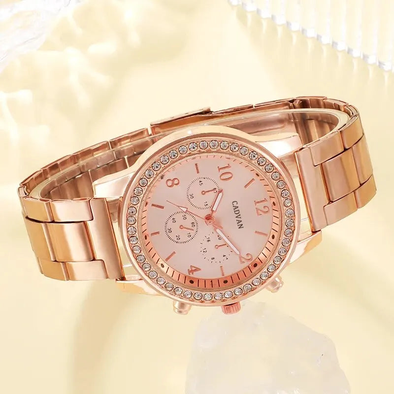 Radiate Elegance | 6PCS Rose Gold Luxury Watch & Jewelry Set for Women – Perfect for Every Occasion