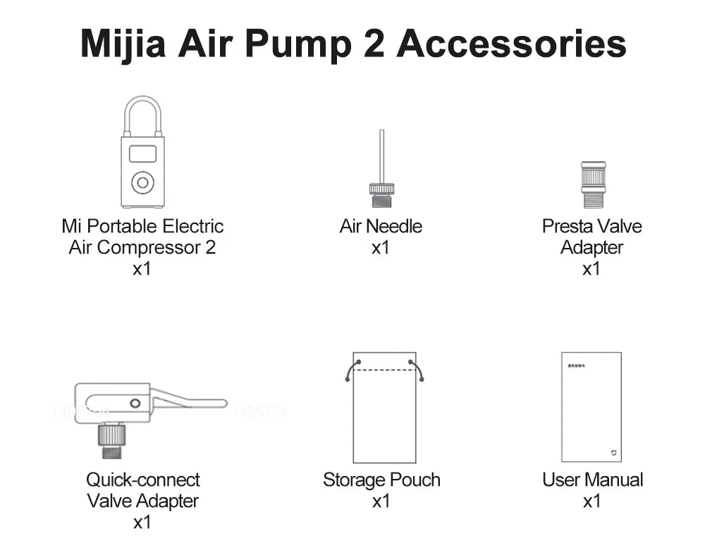 Xiaomi Mijia Air Pump 2 - Portable 150PSI Electric Air Compressor with 25% Faster Inflation, Type-C Charging, and LED Light