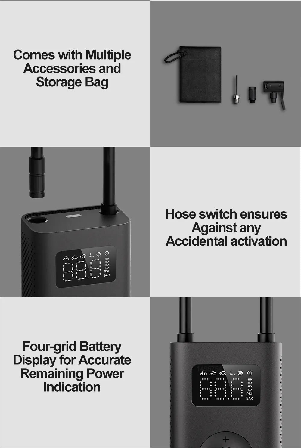 Xiaomi Mijia Air Pump 2 - Portable 150PSI Electric Air Compressor with 25% Faster Inflation, Type-C Charging, and LED Light