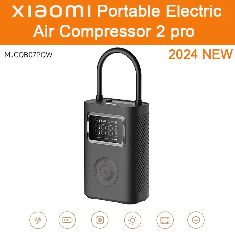 Xiaomi Mijia Air Pump 2 - Portable 150PSI Electric Air Compressor with 25% Faster Inflation, Type-C Charging, and LED Light