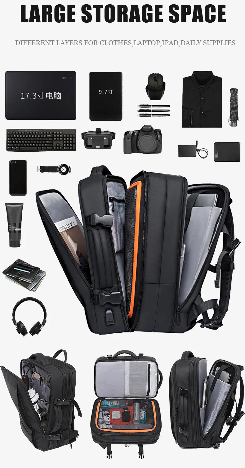 BANGE Expandable Travel Backpack – Stylish, Waterproof, and Functional 17.3" Laptop Bag for Business, School, and Travel