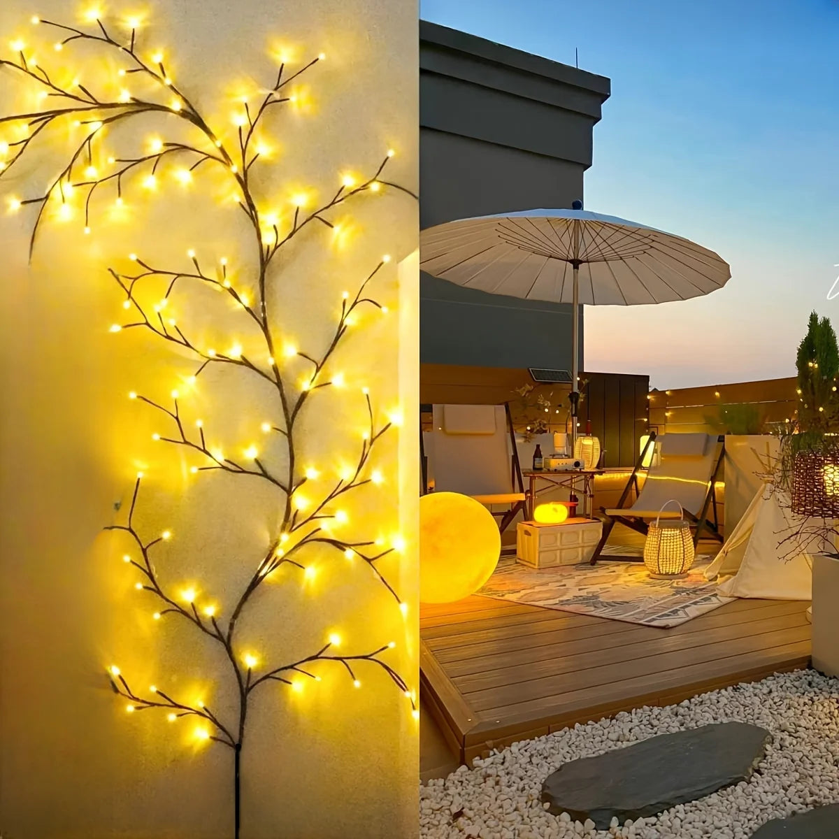 Transform Your Space with 96 LED Bendable Willow Vine Lights – 8 Modes for Indoor & Outdoor Magic