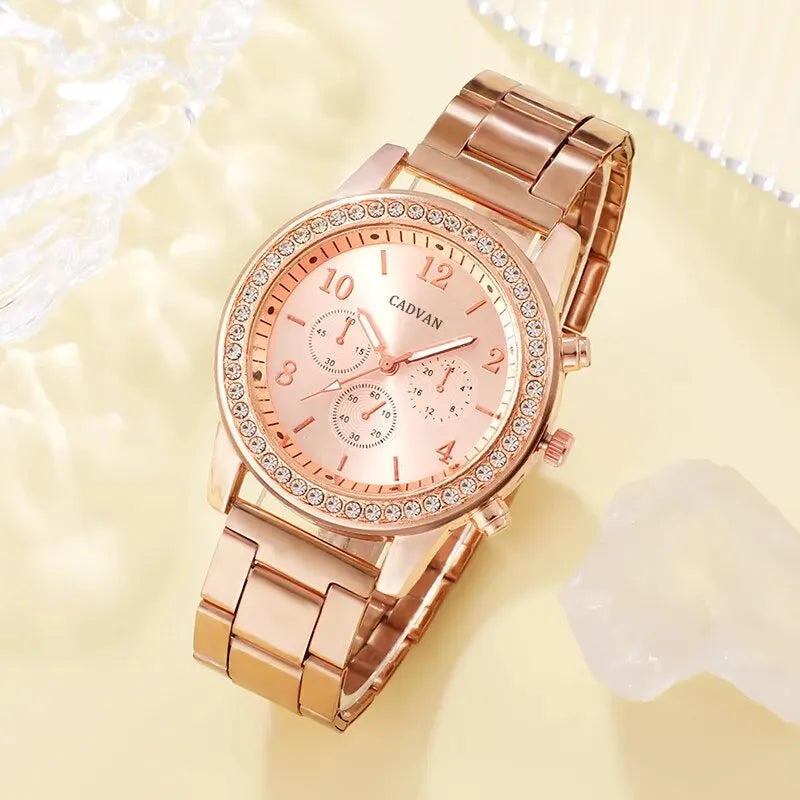 Radiate Elegance | 6PCS Rose Gold Luxury Watch & Jewelry Set for Women – Perfect for Every Occasion